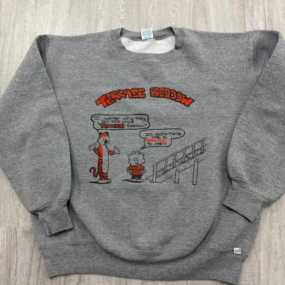 Vintage Russell Athletic Beddow Hall Terrace Sweatshirt Large Calvin & Hobbes